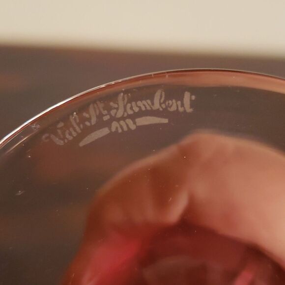 Vintage Beautiful Val St Lambert Cranberry Glass Flower Bud Vase Clear Base - Picture 5 of 9